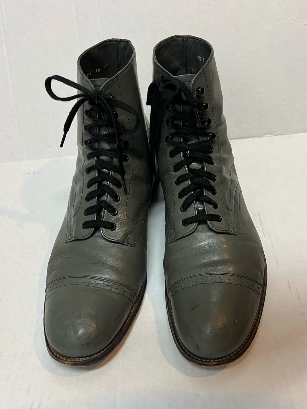 Stacy Adams Men’s 10.5 E Gray Leather Vintage Lace Up Military Combat Boots
